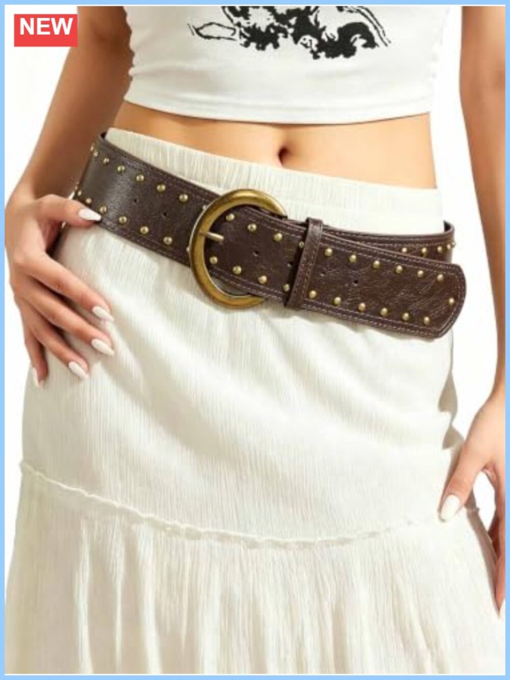 Women's Wide Western Faux Leather Belt with Oversized Metal Buckle